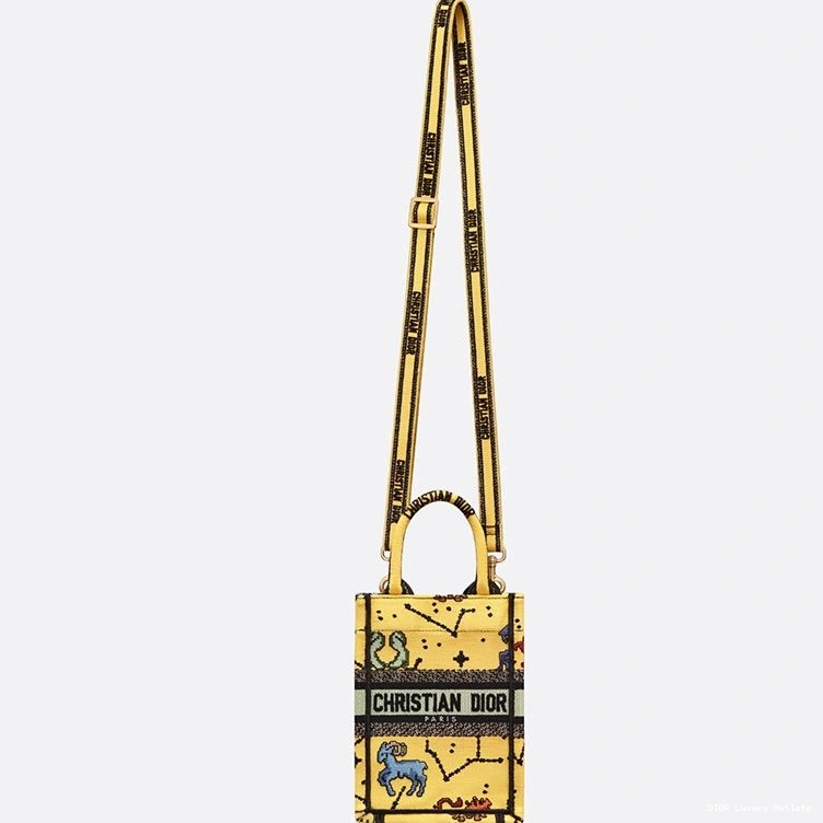 Cheap Canvas Motif Tote Pixel Zodiac Dior Book Yellow Miniature 0729 Luxury